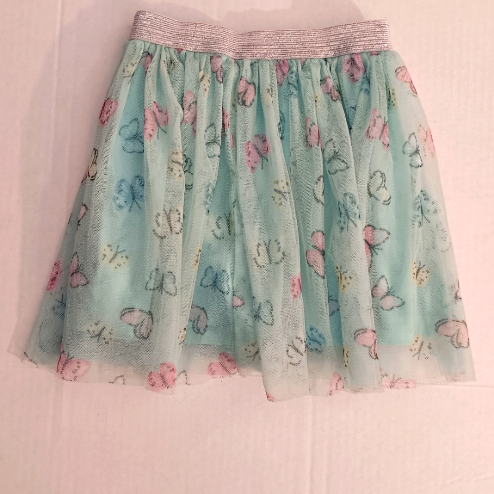 Butterfly Print Tulle  Blue With Elastic Waist Skirt Sparkly